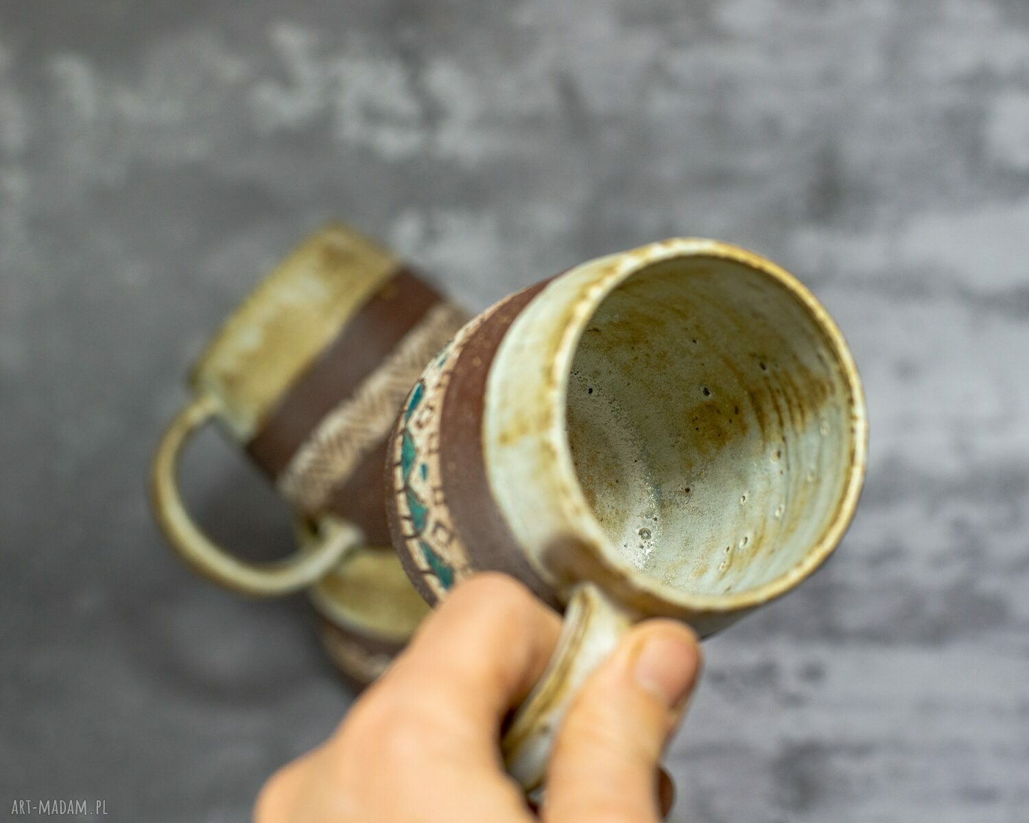 Handmade kubek ceramiczny Etnic Blue 350 ml - efekt grunge
