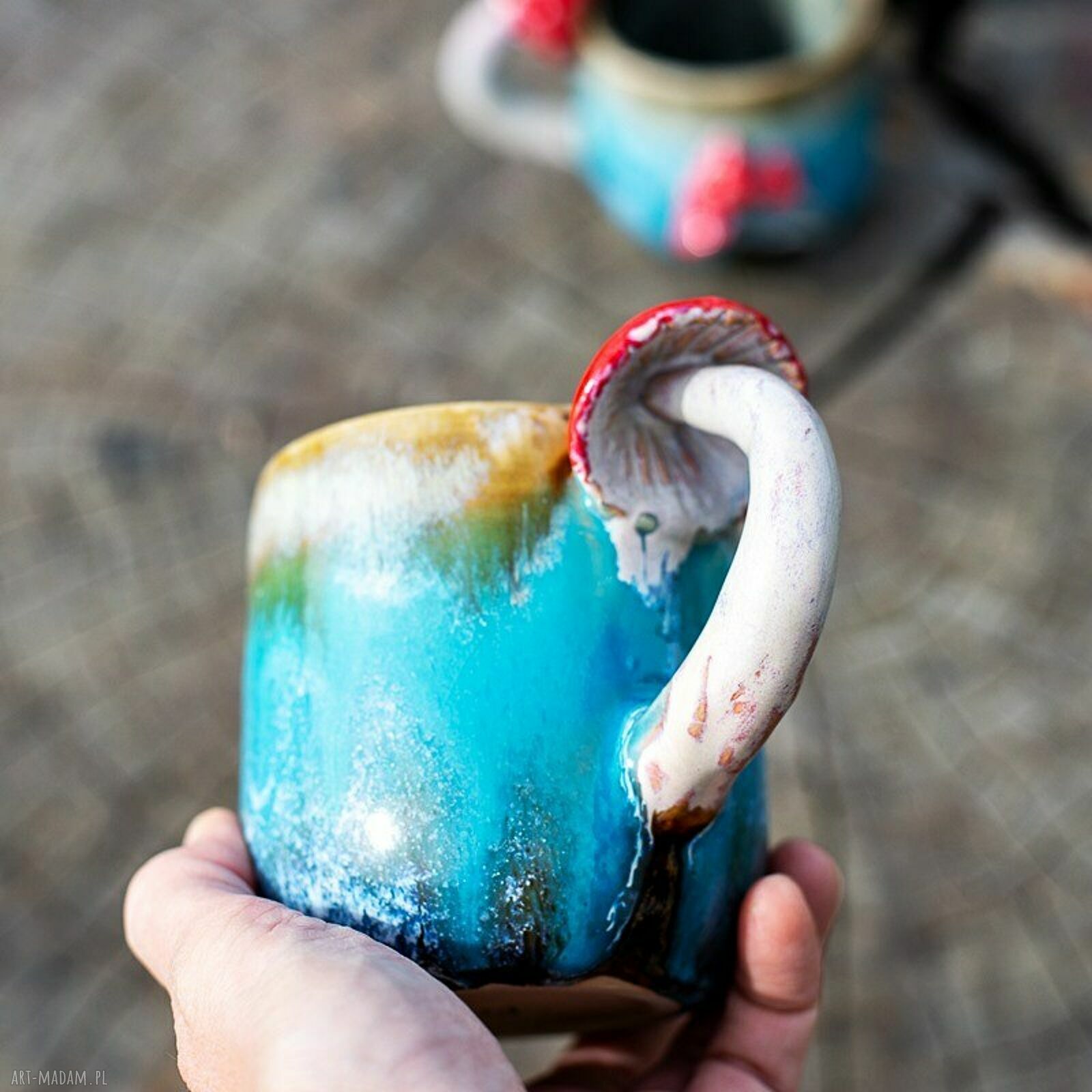 Handmade kubek z muchomorkiem - kamionka ok. 380 ml (szronki)