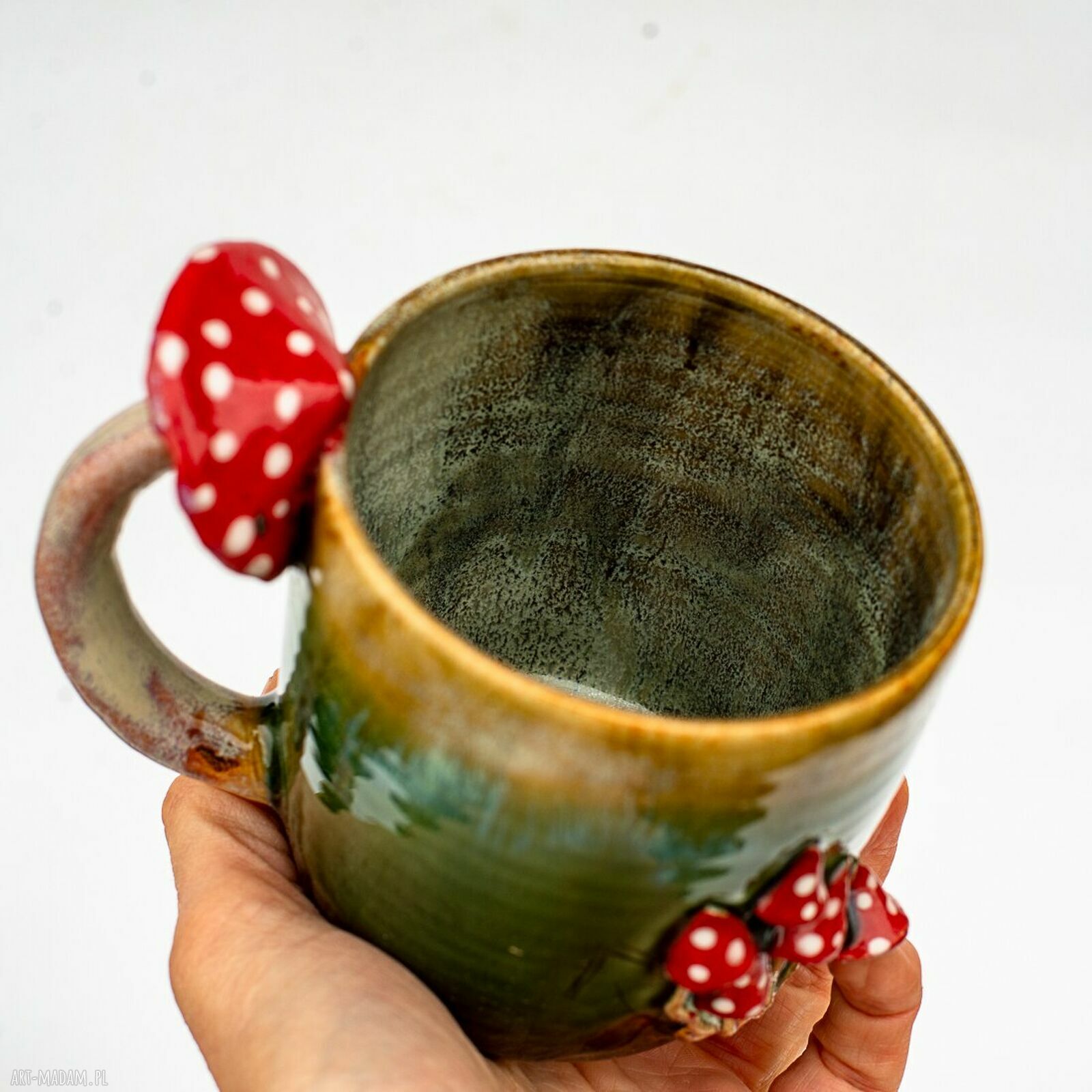 Handmade kubek z muchomorkiem - Zielone poszycie, ok. 500 ml
