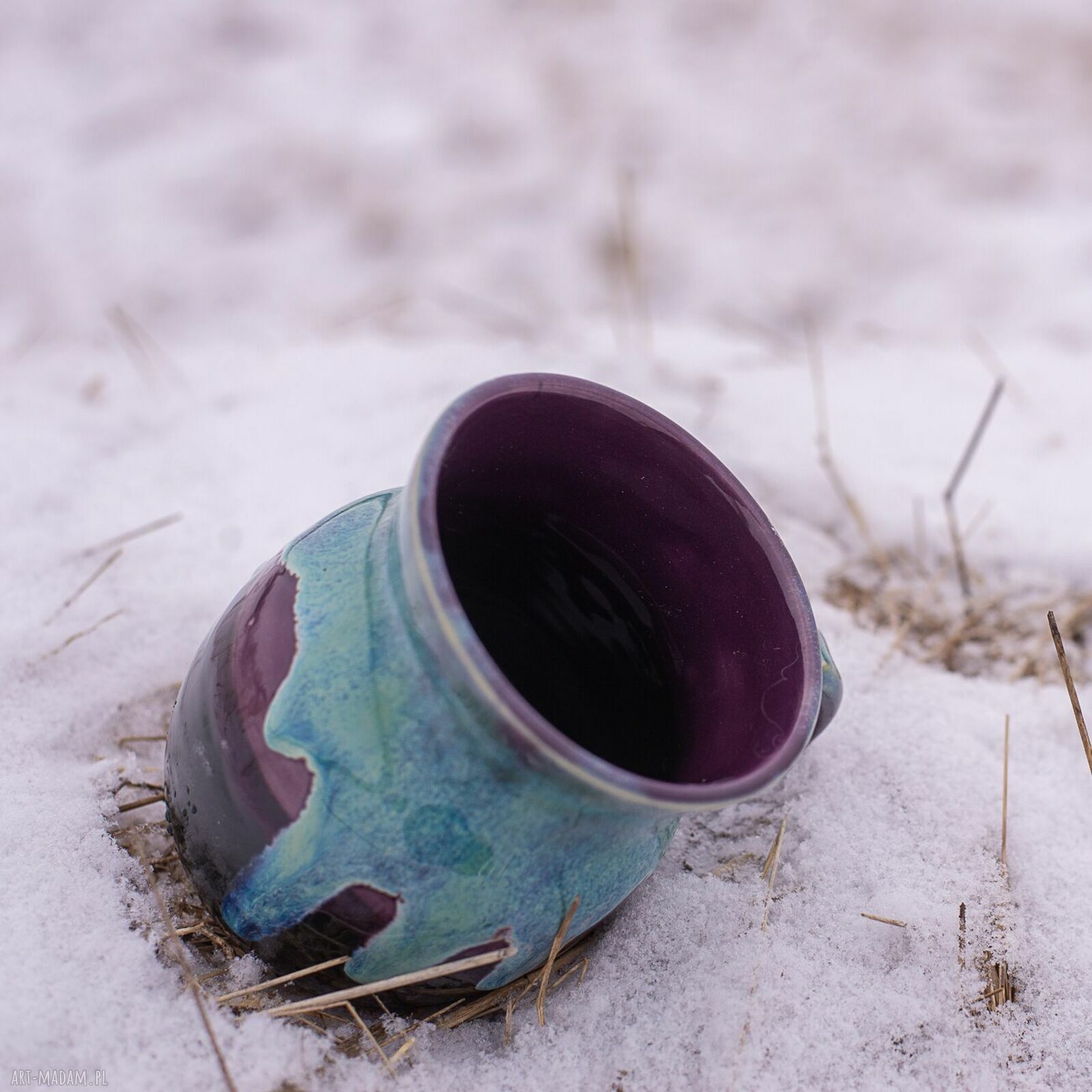 Handmade fioletowy kubek ceramiczny Mroźna Violetta - duży ok. 450-520 ml