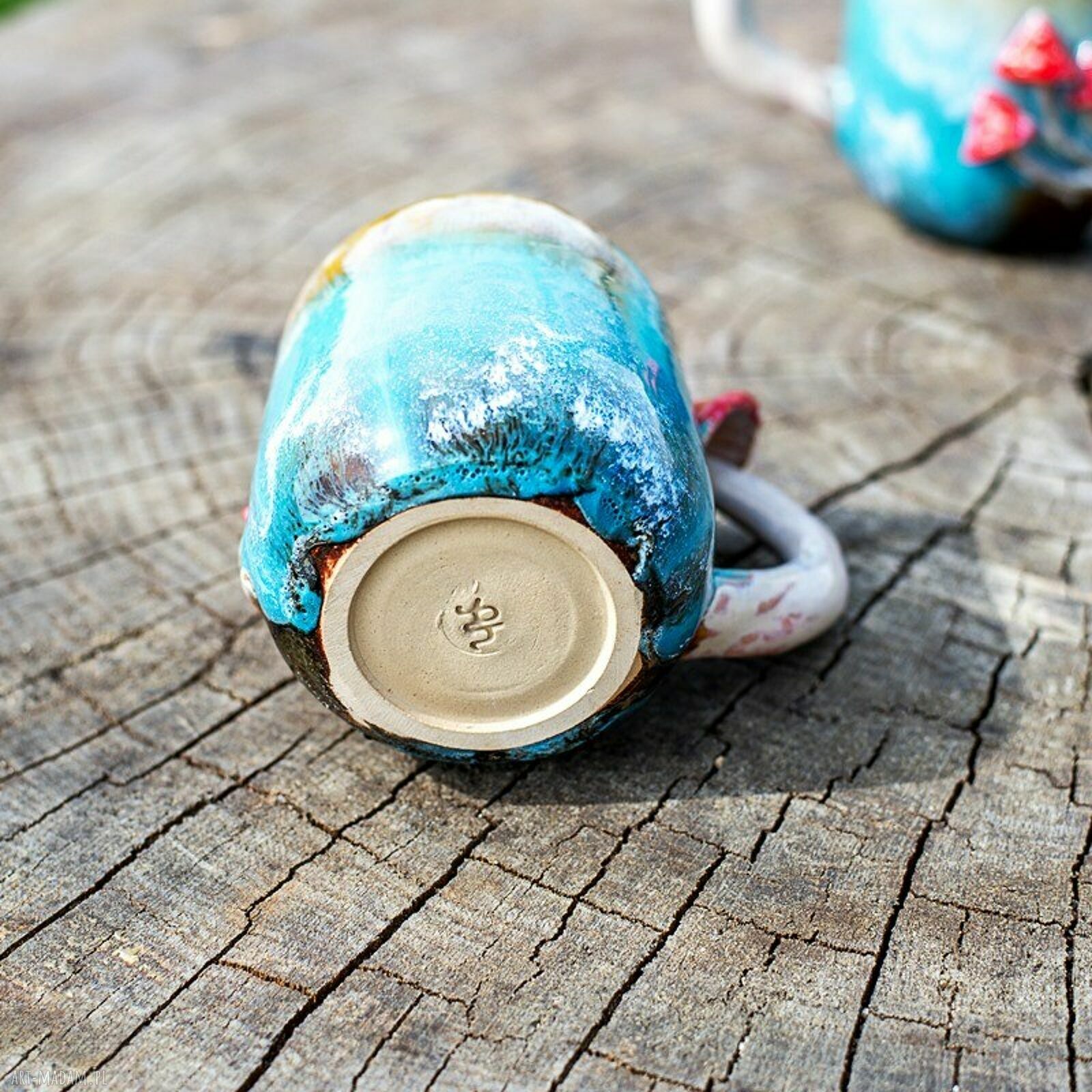 Handmade kubek z muchomorkiem - kamionka ok. 380 ml (szronki)