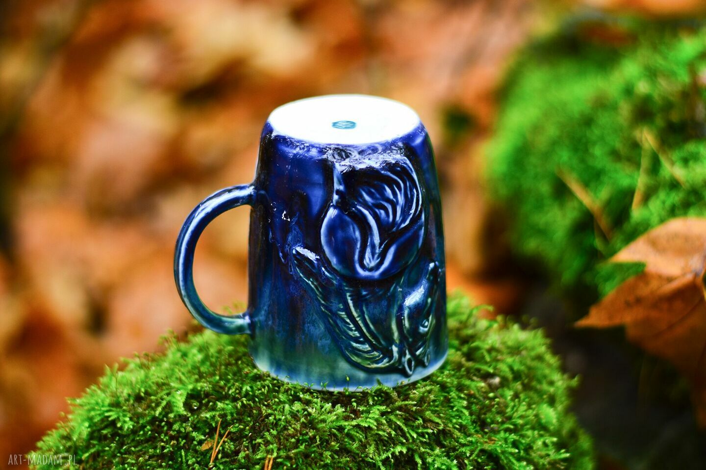 Ręcznie wykonany kubek porcelanowy z koniem Azul Horse - 350 ml