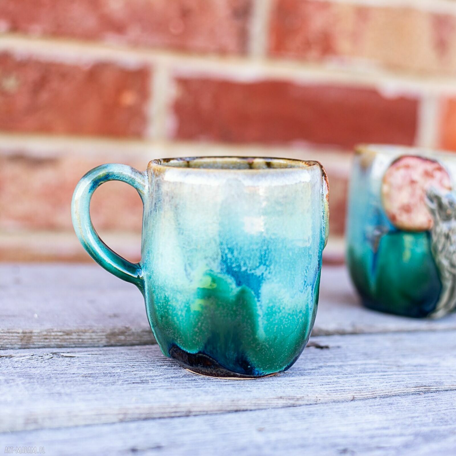 Ręcznie robiony kubek ceramiczny z wilkiem - duży ok. 420 ml