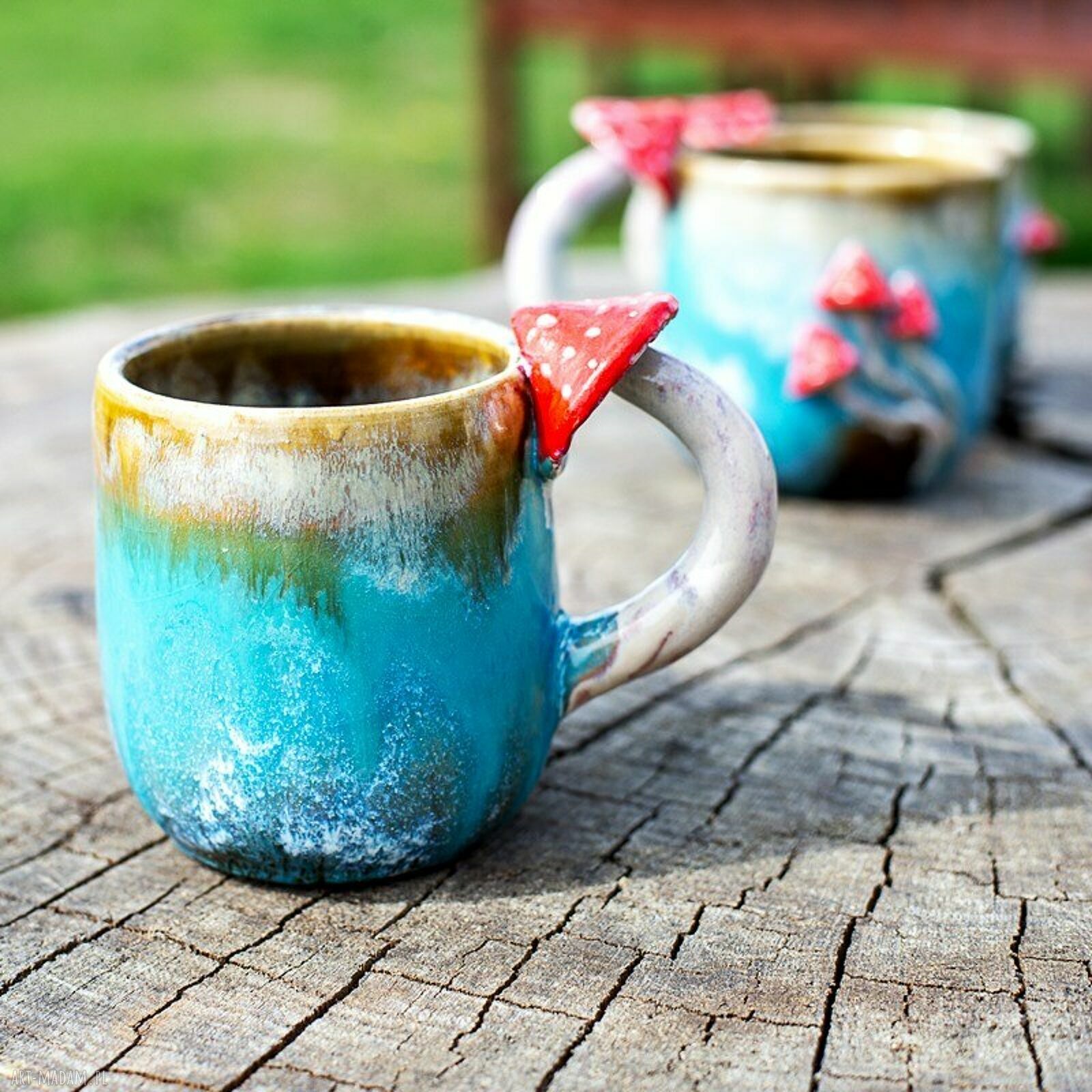 Handmade kubek z muchomorkiem - kamionka ok. 380 ml (szronki)