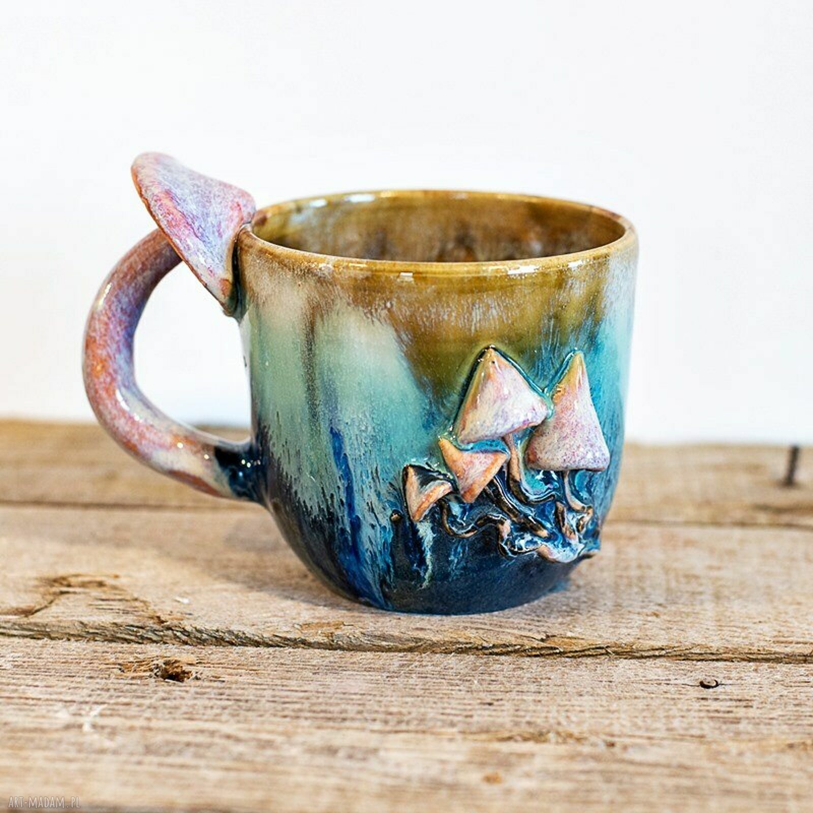 Handmade kubek z grzybkami Psychodelki Nocna Aurora - 480 ml