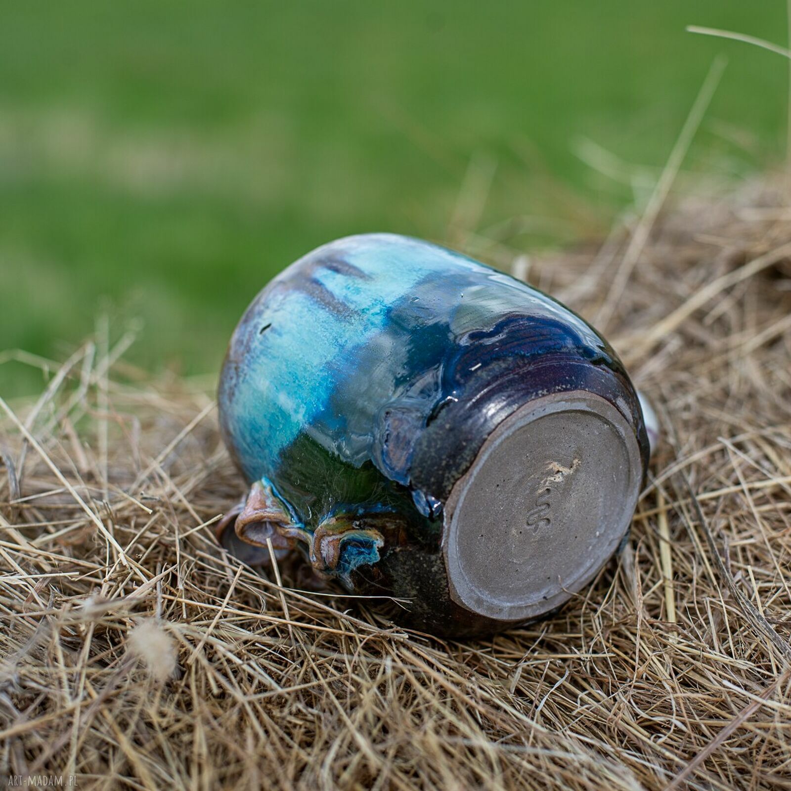 Handmade kubek z grzybkami - psychodelki zielone, ok 410 ml