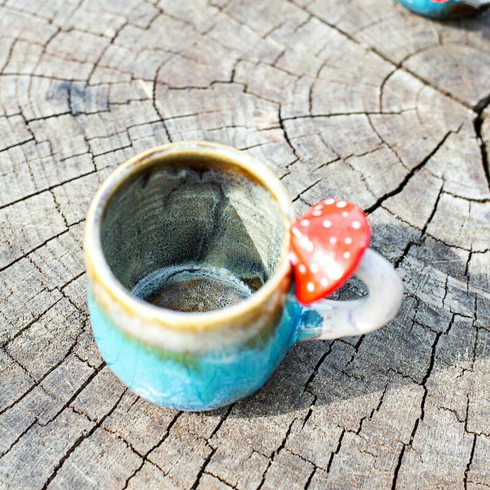 Handmade kubek z muchomorkiem - kamionka ok. 380 ml (szronki)