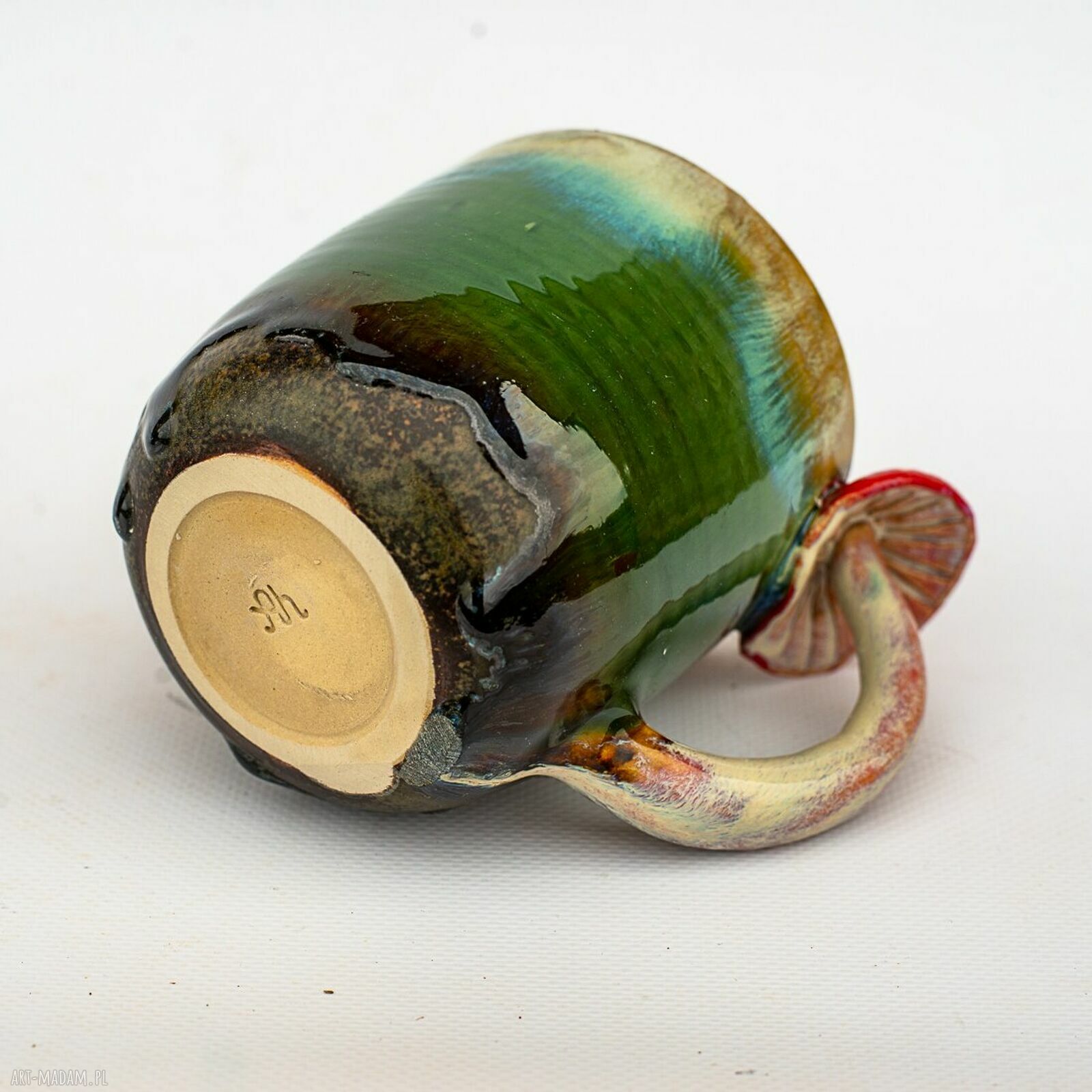 Handmade kubek z muchomorkiem - Zielone poszycie, ok. 500 ml
