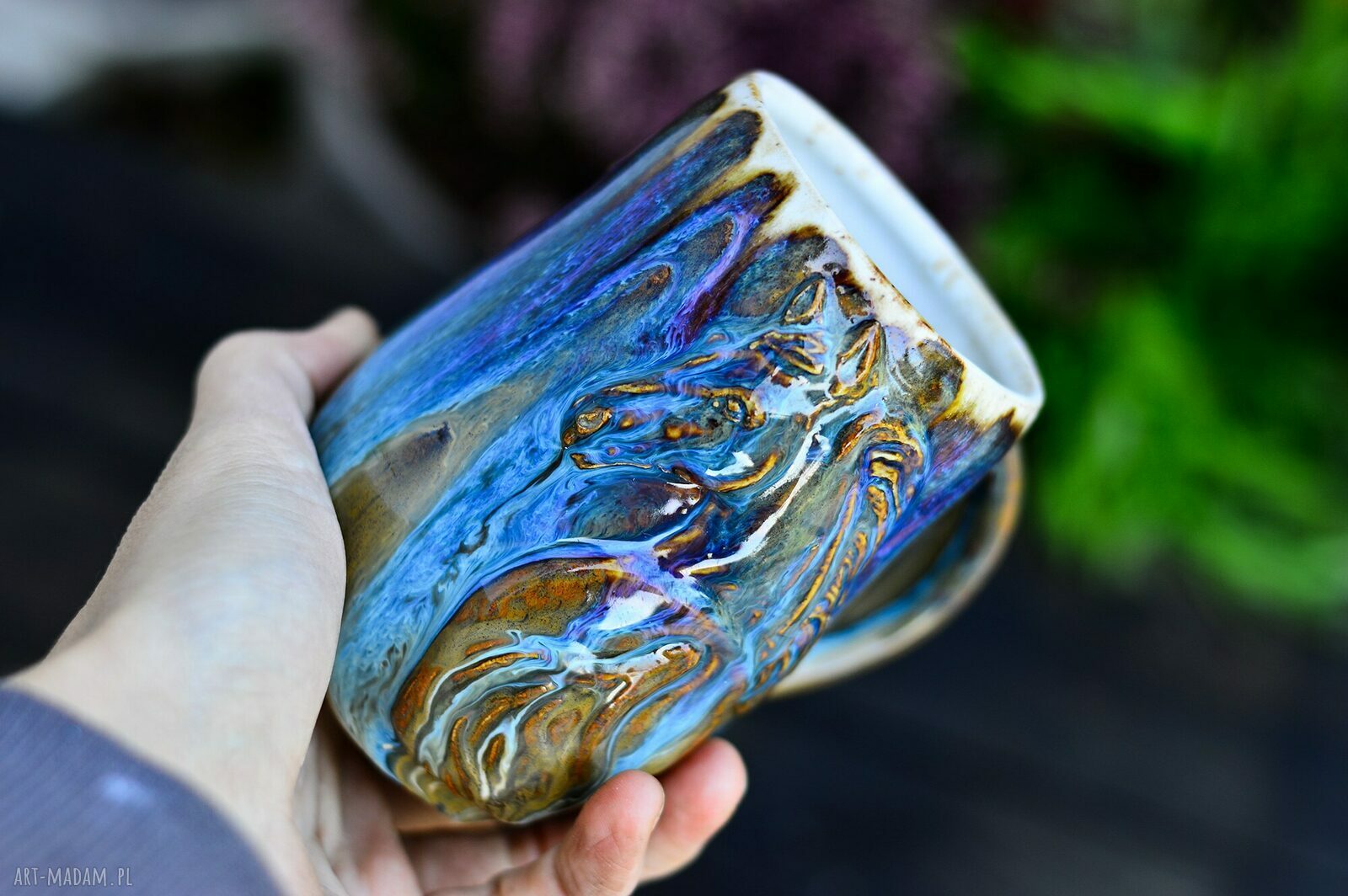 Duży ręcznie robiony kubek ceramiczny z koniem - Opal 400 ml