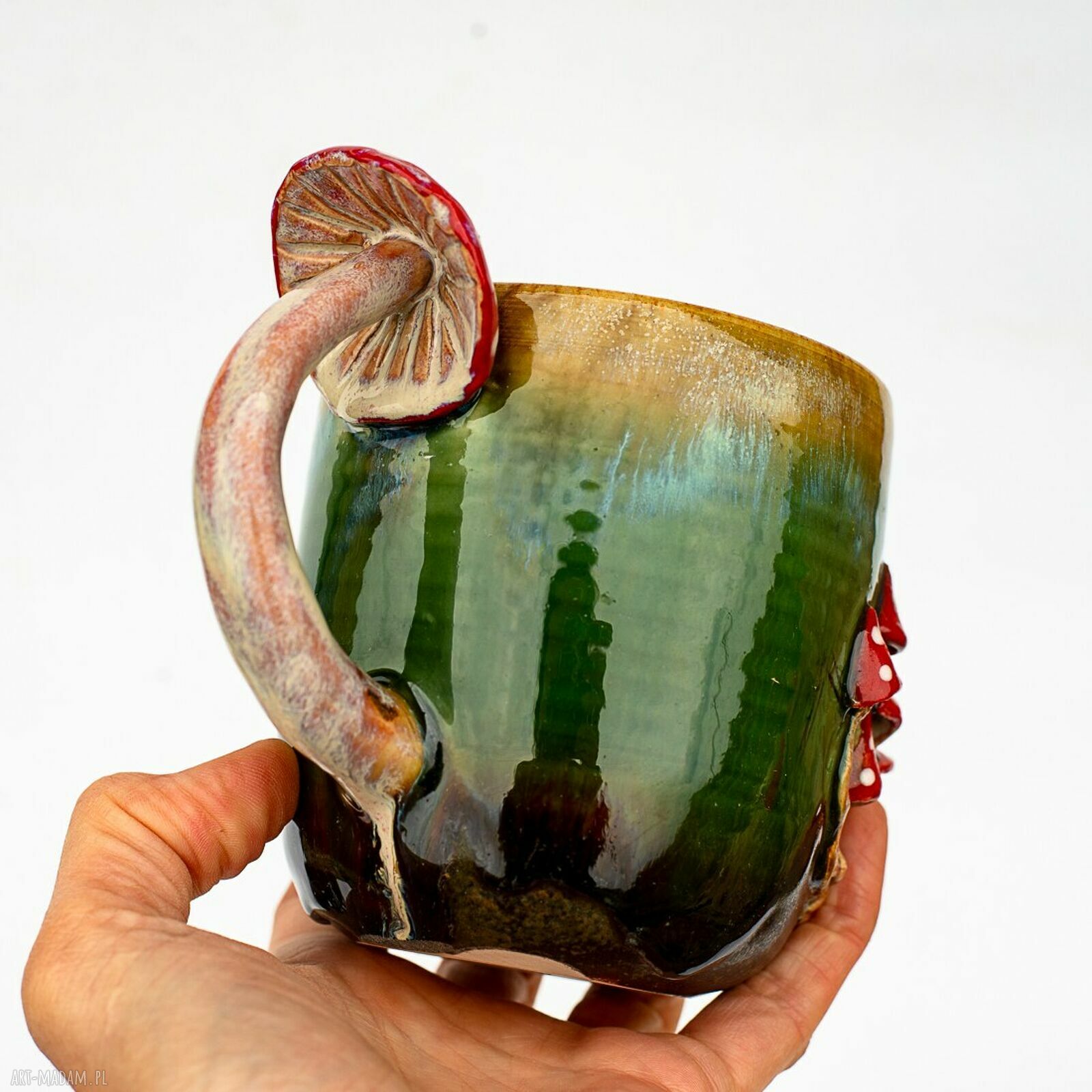 Handmade kubek z muchomorkiem - Zielone poszycie, ok. 500 ml