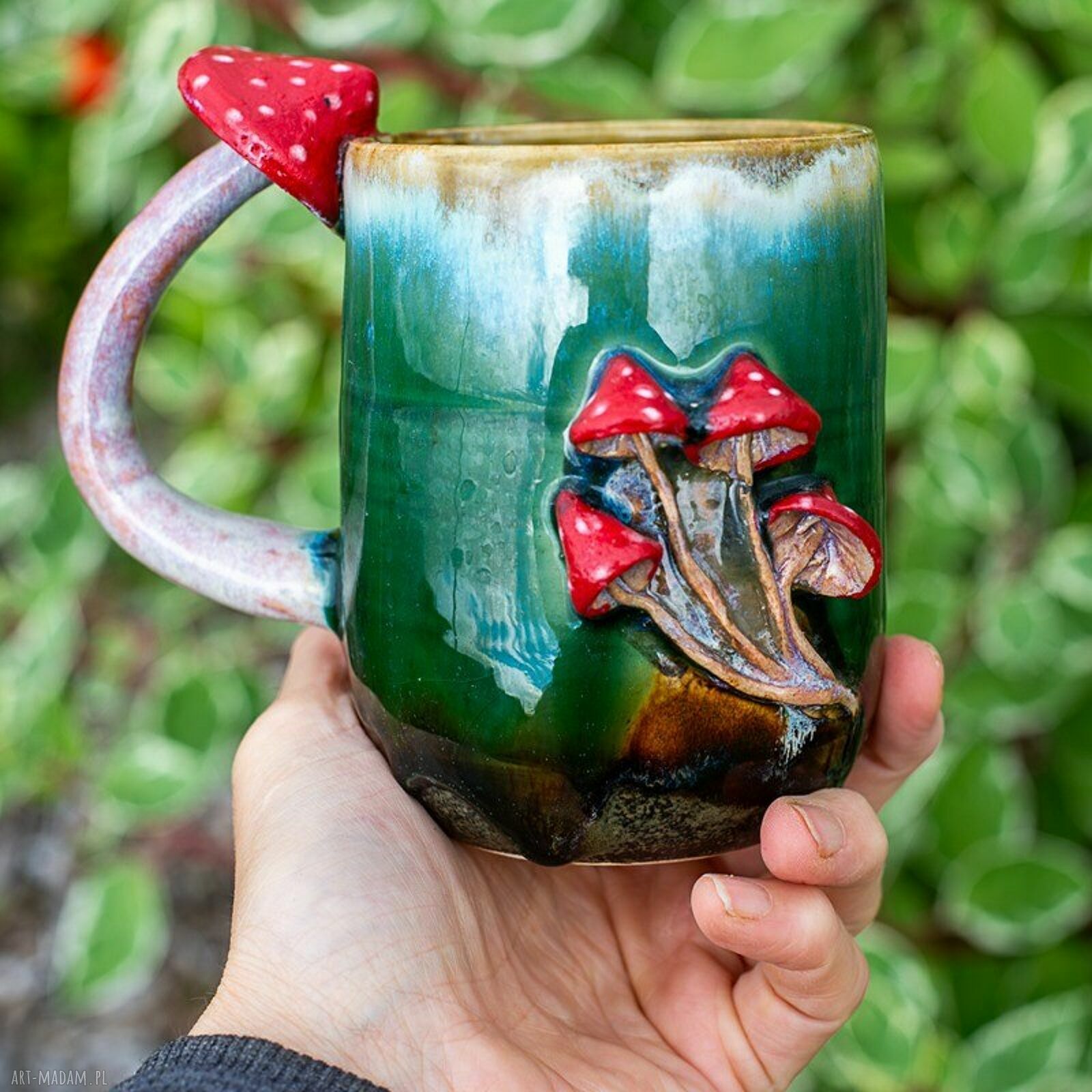 Duży ceramiczny kubek z muchomorkiem - ok. 600 ml