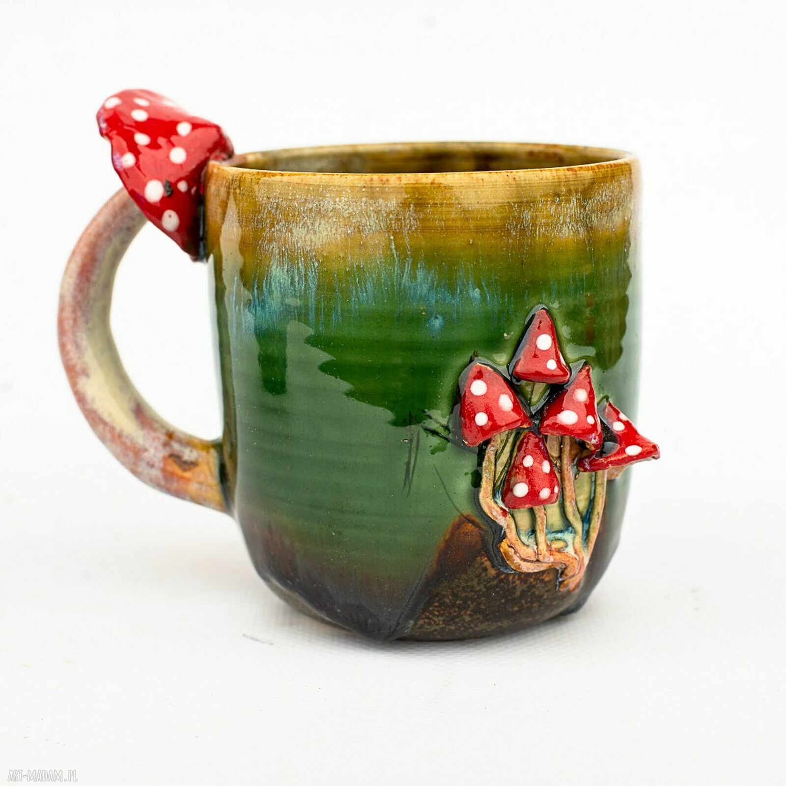 Handmade kubek z muchomorkiem - Zielone poszycie, ok. 500 ml