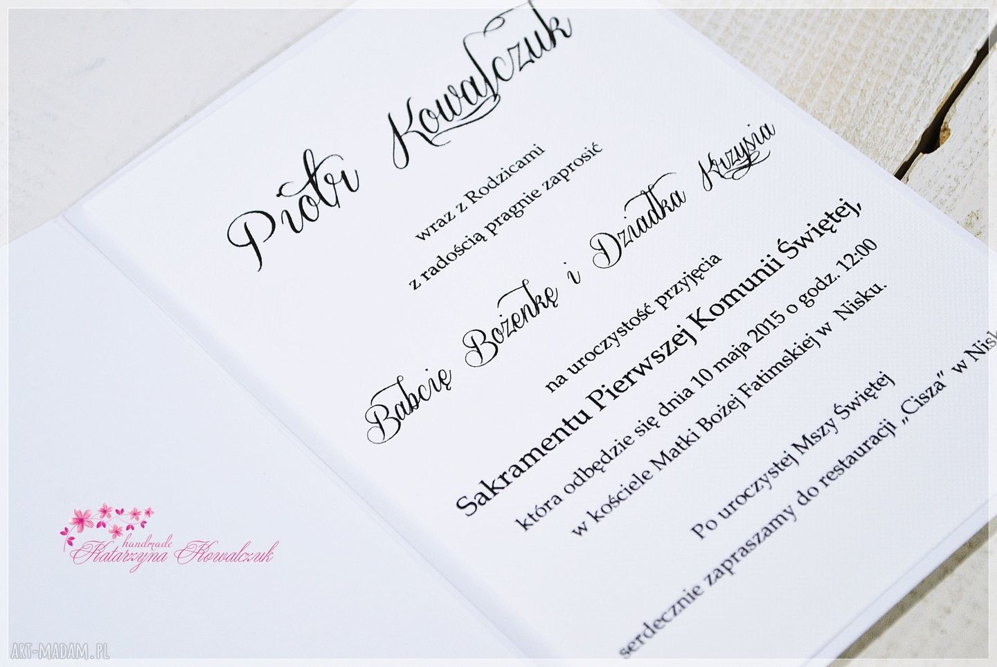 Zaproszenie na Pierwszą Komunię Świętą - handmade scrapbook 10 x 15 cm