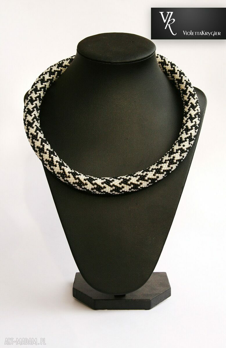 Naszyjnik handmade czarno biały (pepitka)