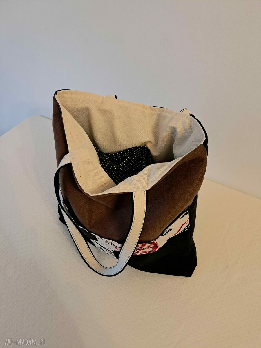 Torba handmade na ramię - czerń i brąz