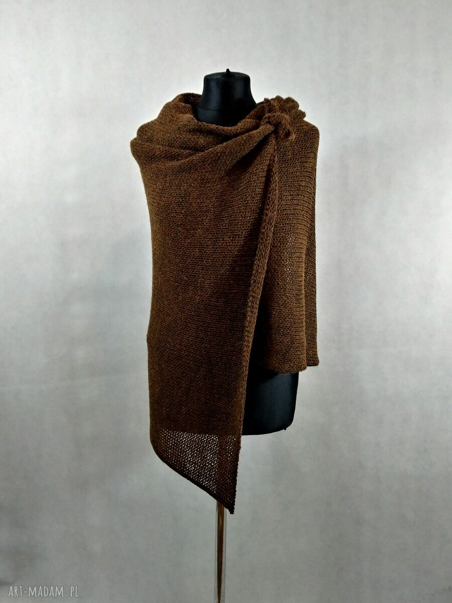 Szal handmade kasztanowy brąz z wełny i alpaki
