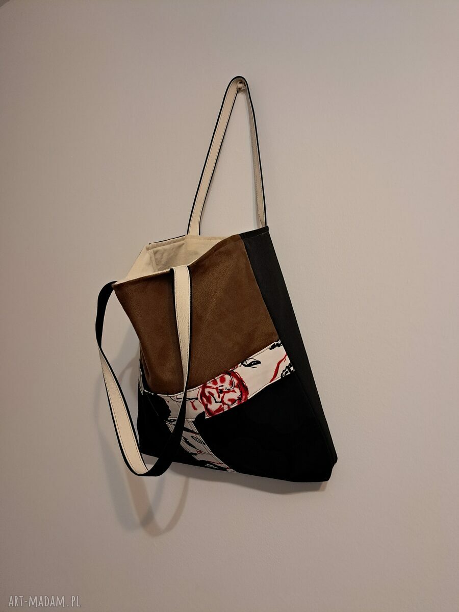 Torba handmade na ramię - czerń i brąz