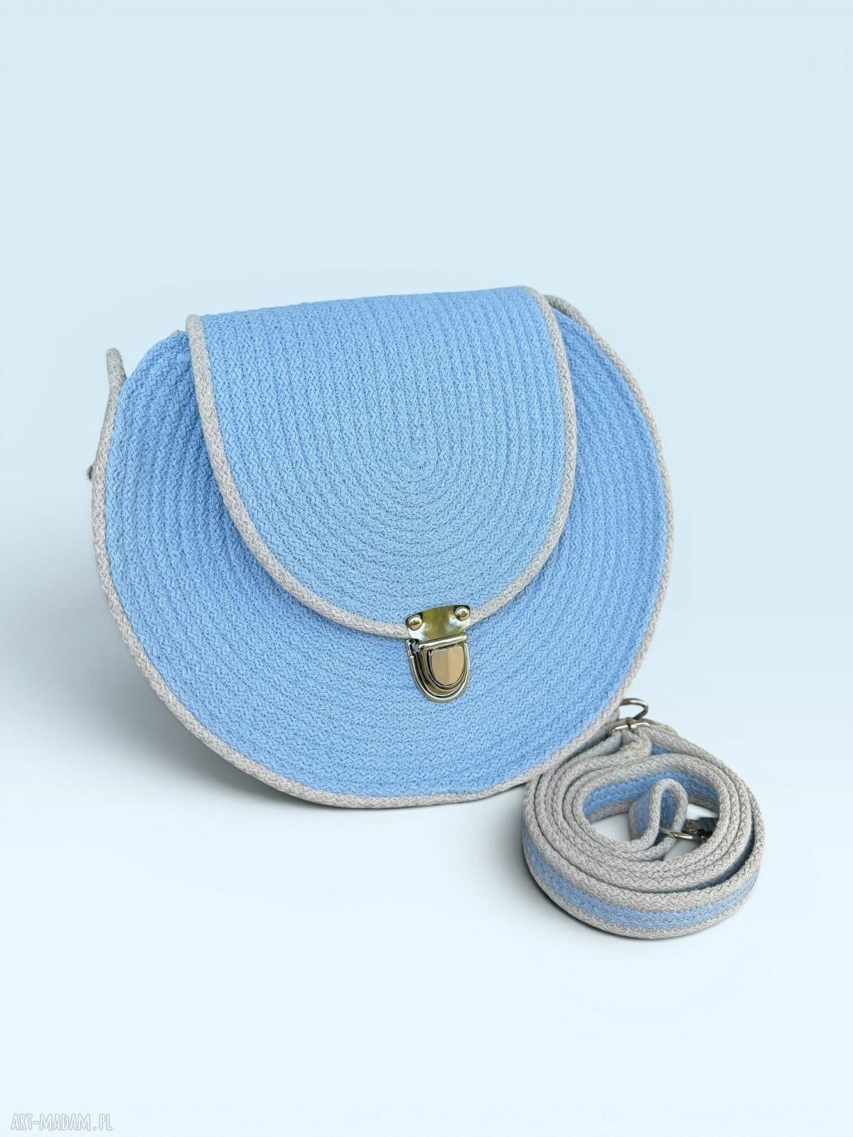 Torebka handmade z bawełnianego sznurka - Okrągła Błękitna