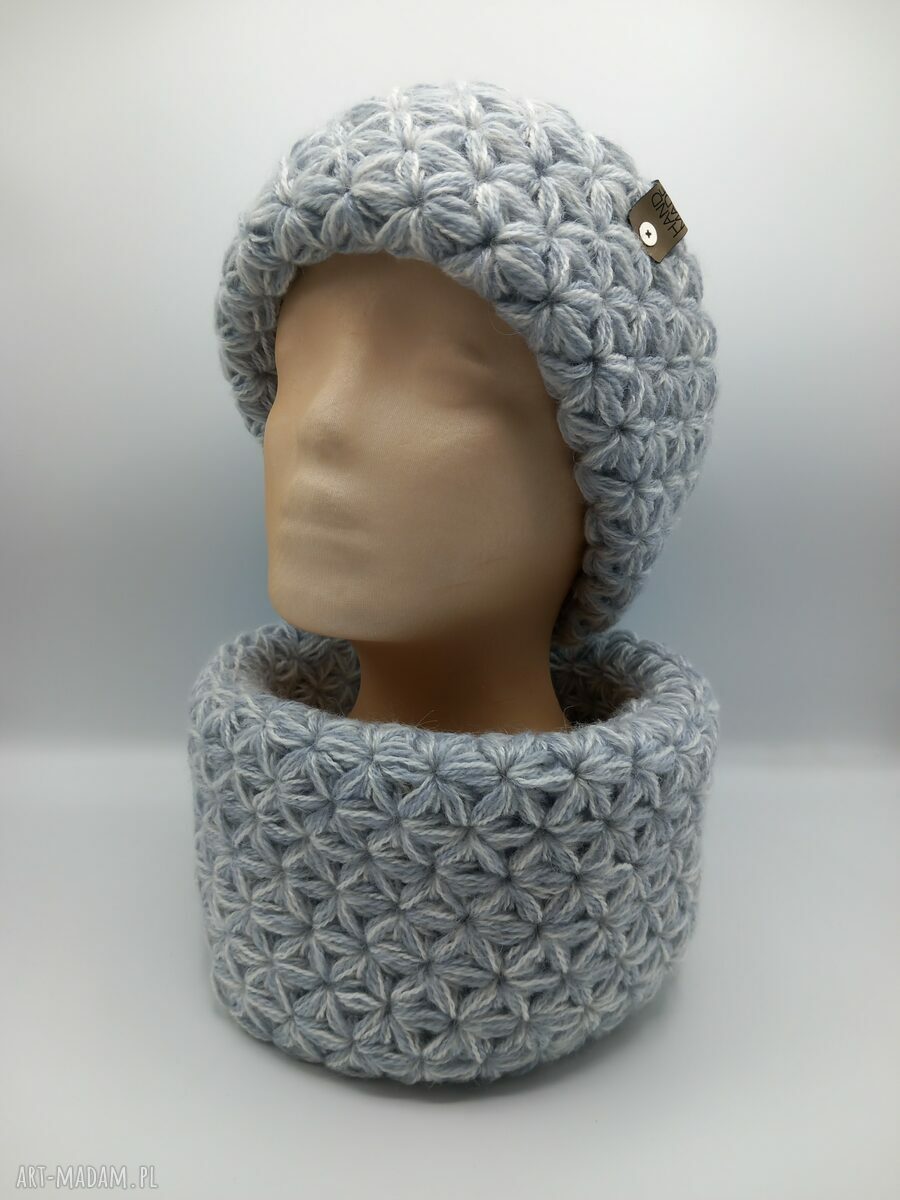 Komplet handmade czapka-komin „Jaśmin III” - wzór jaśminowy