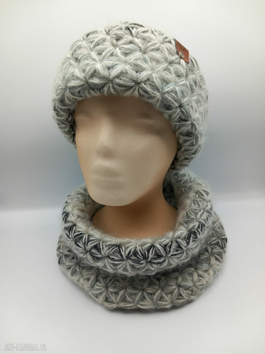 Komplet handmade czapka komin „Jaśmin IV” - ciepły ścieg jaśminowy