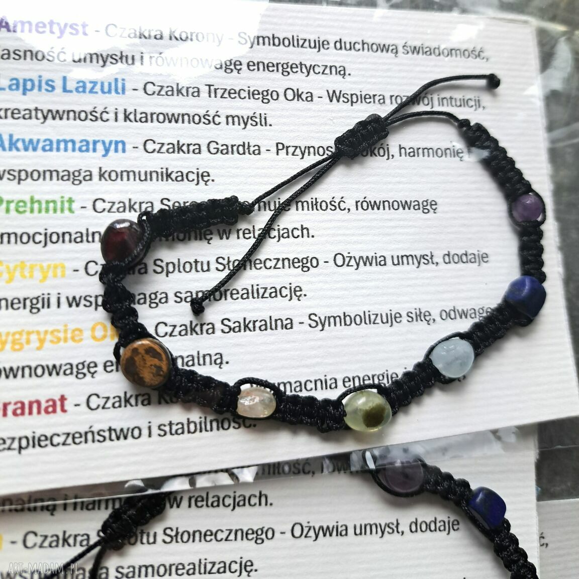 Bransoletki harmonizujące czakry - naturalne kamienie na czarnym sznurku (m ak rama)
