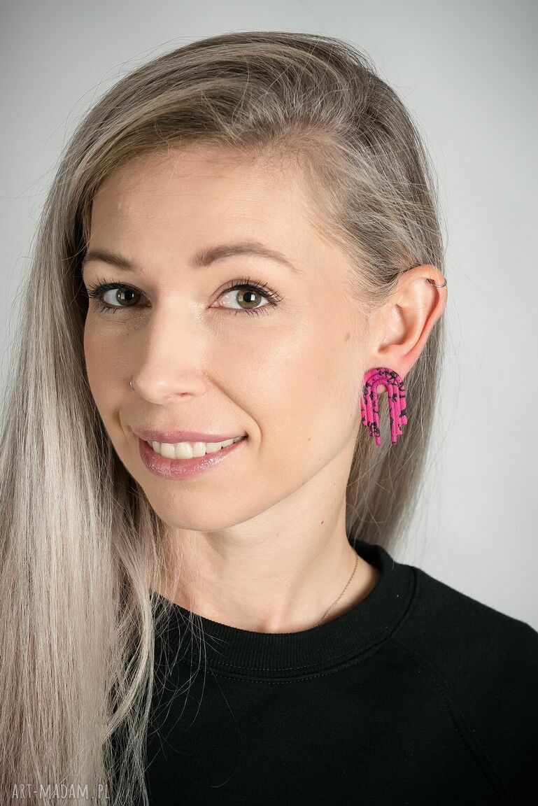 Kolczyki Helena - różowe z modeliny na prezent