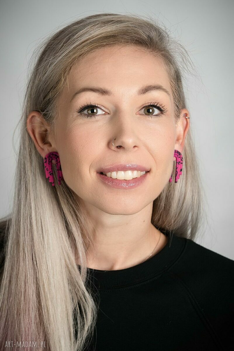 Kolczyki Helena - różowe z modeliny na prezent