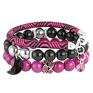 ręcznie robione bransoletki fuchsia, black & silver set. l198