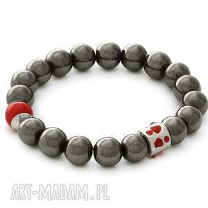 steel hematite & red point with crystal bead