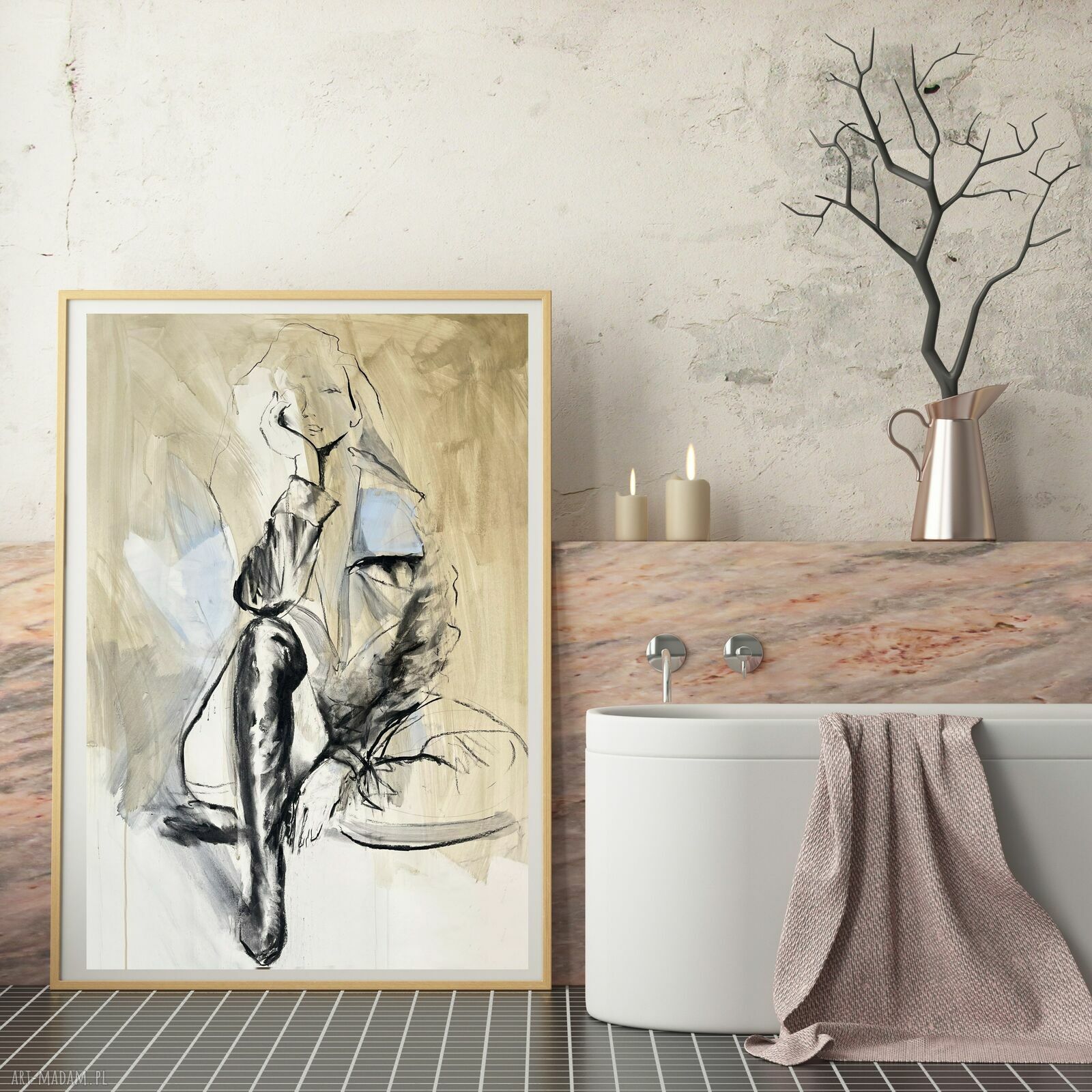 Her - obraz kobiecy 100x70 cm w beżowo-niebieskiej tonacji
