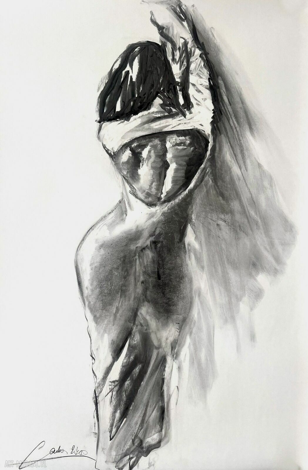 Her - 100x70 cm, rysunek węglem na papierze w tonacji ciepłej bieli