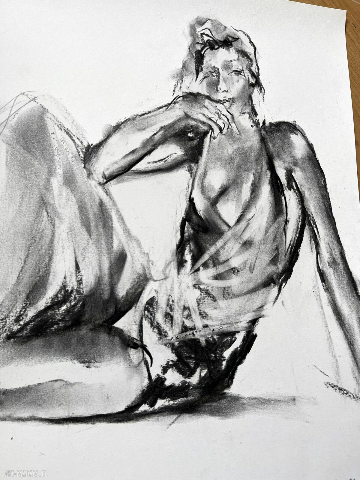 Her - grafika węglem na białym papierze 33x47 cm do sypialni nad łóżko