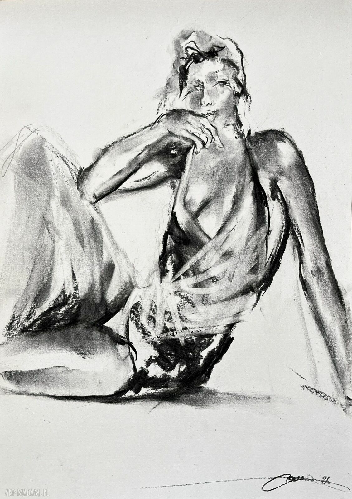 Her - grafika węglem na białym papierze 33x47 cm do sypialni nad łóżko