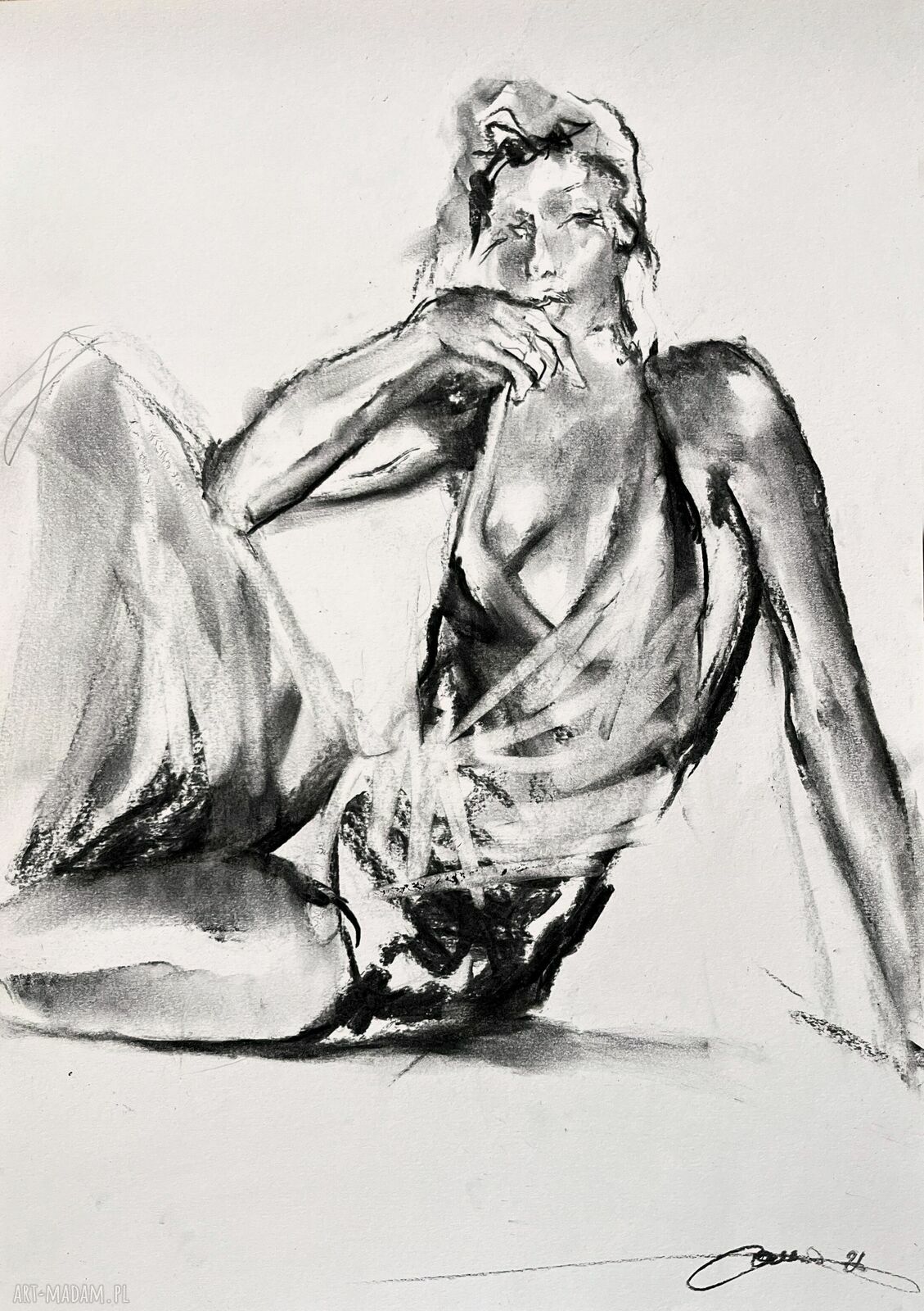 Her - grafika węglem na białym papierze 33x47 cm do sypialni nad łóżko