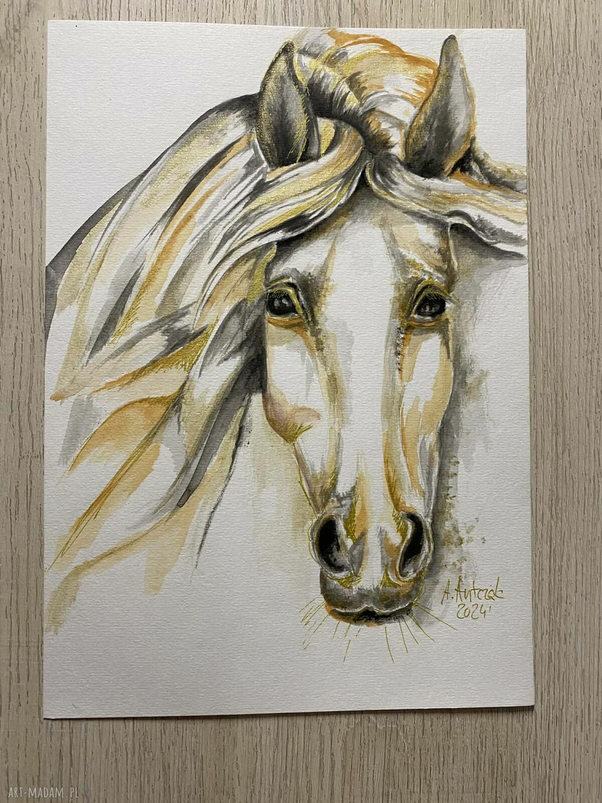 Herbaciany koń - akwarelowa grafika z koniem 21 x 29,5 cm Agnieszka Antczak