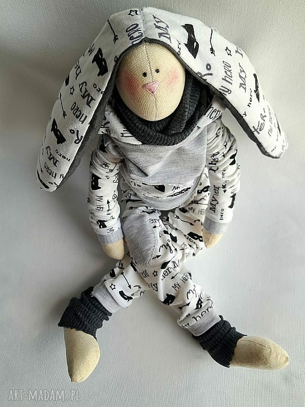 Króliczek Hero - miękki przytulak 53 cm, handmade z bawełny i dresówki