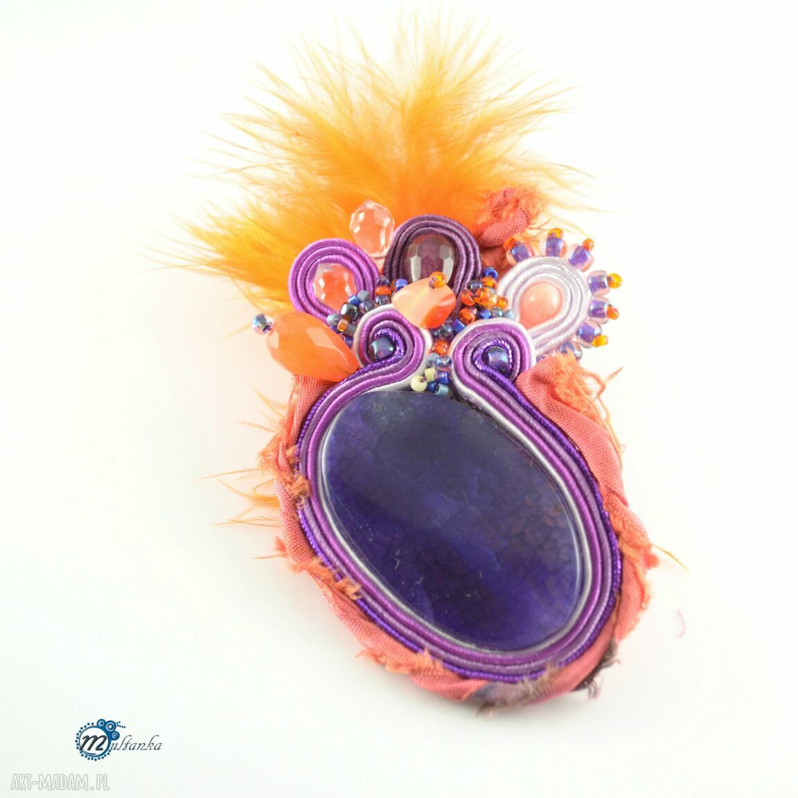 Broska boho piórami hippie pióra broszka przypinka kolorowa