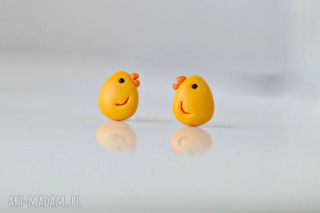 Kolczyki wkrętki Kurczaki - małe wielkanocne sztyfty z modeliny Fimo