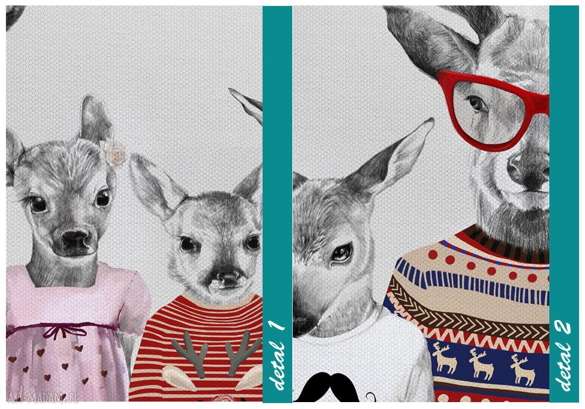 Hipsterska rodzina jeleni 02202 - obraz na płótnie 120x80 cm