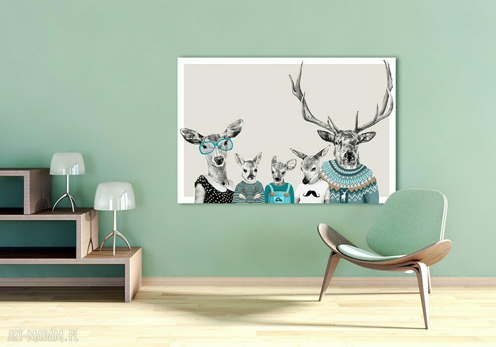 Hipsterska rodzinka jeleni 02190 - 120x80 cm