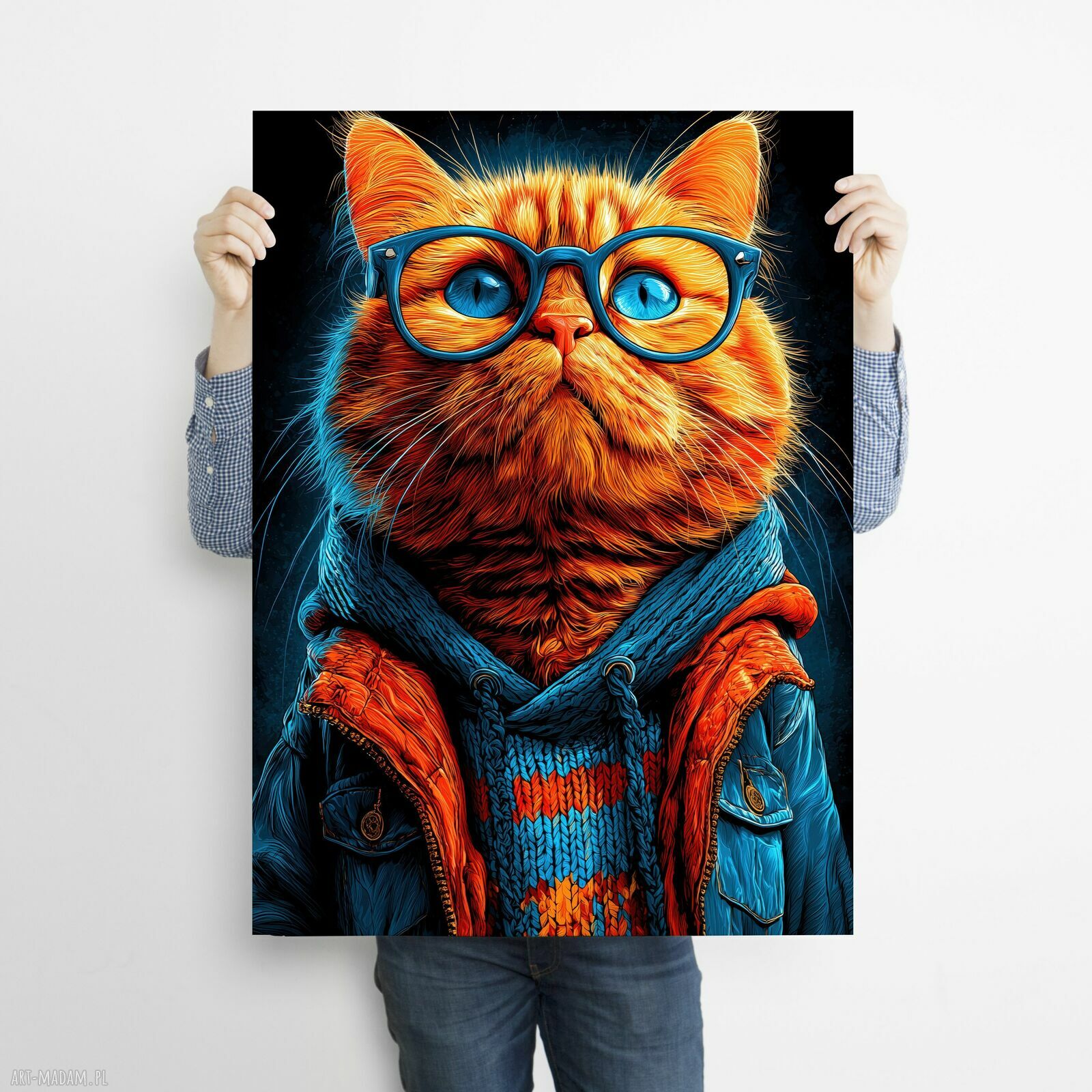 Hipsterski Kot Rudi - plakat A3 dla kociarzy