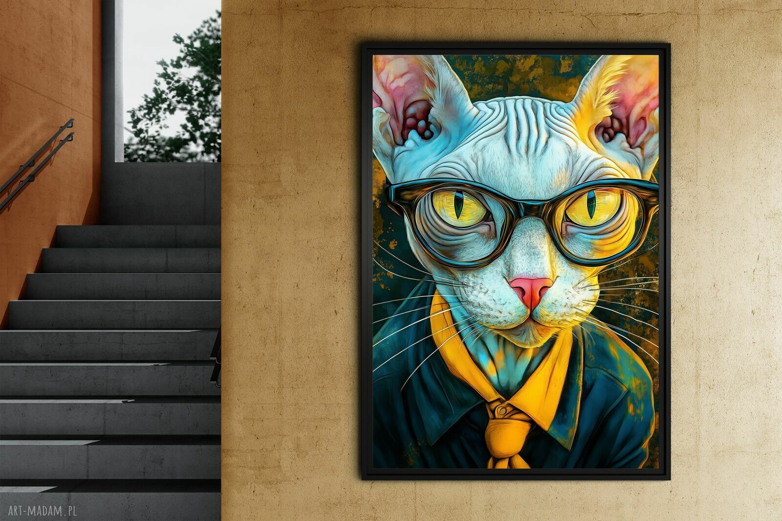 Hipsterski Kot Gustaw - grafika na plakacie A3 dla kociarzy