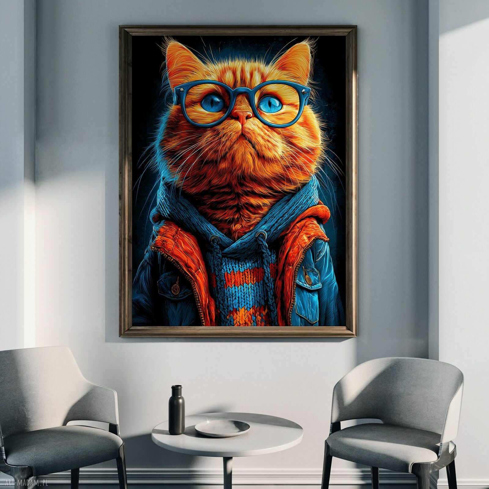 Hipsterski Kot Rudi - plakat A3 dla kociarzy