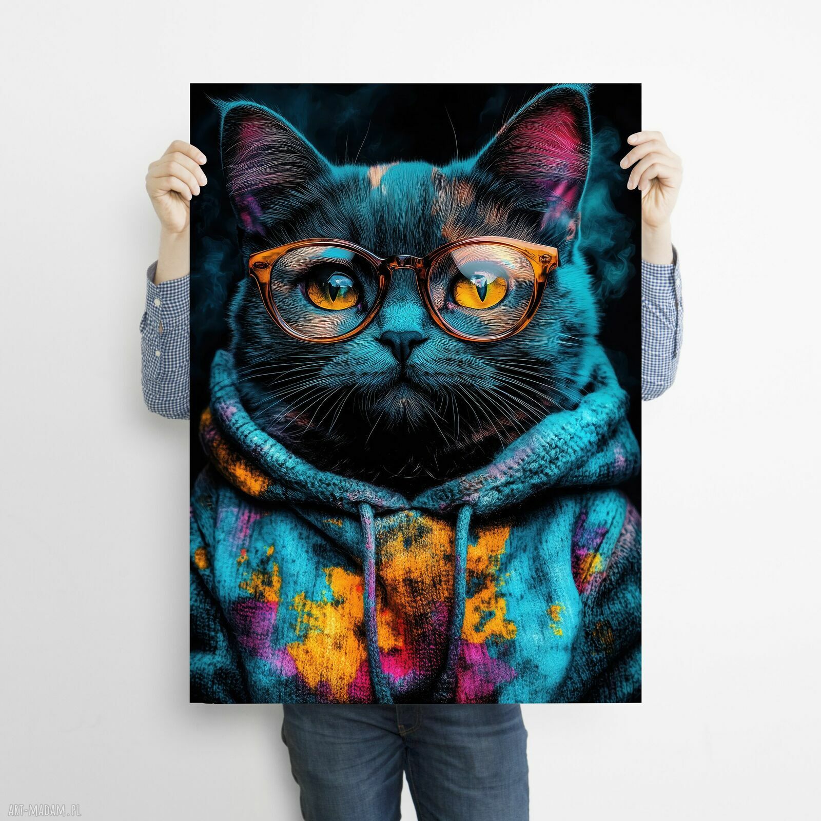Hipsterski Kot Hubi na plakacie A3 - oryginalna kocia grafika