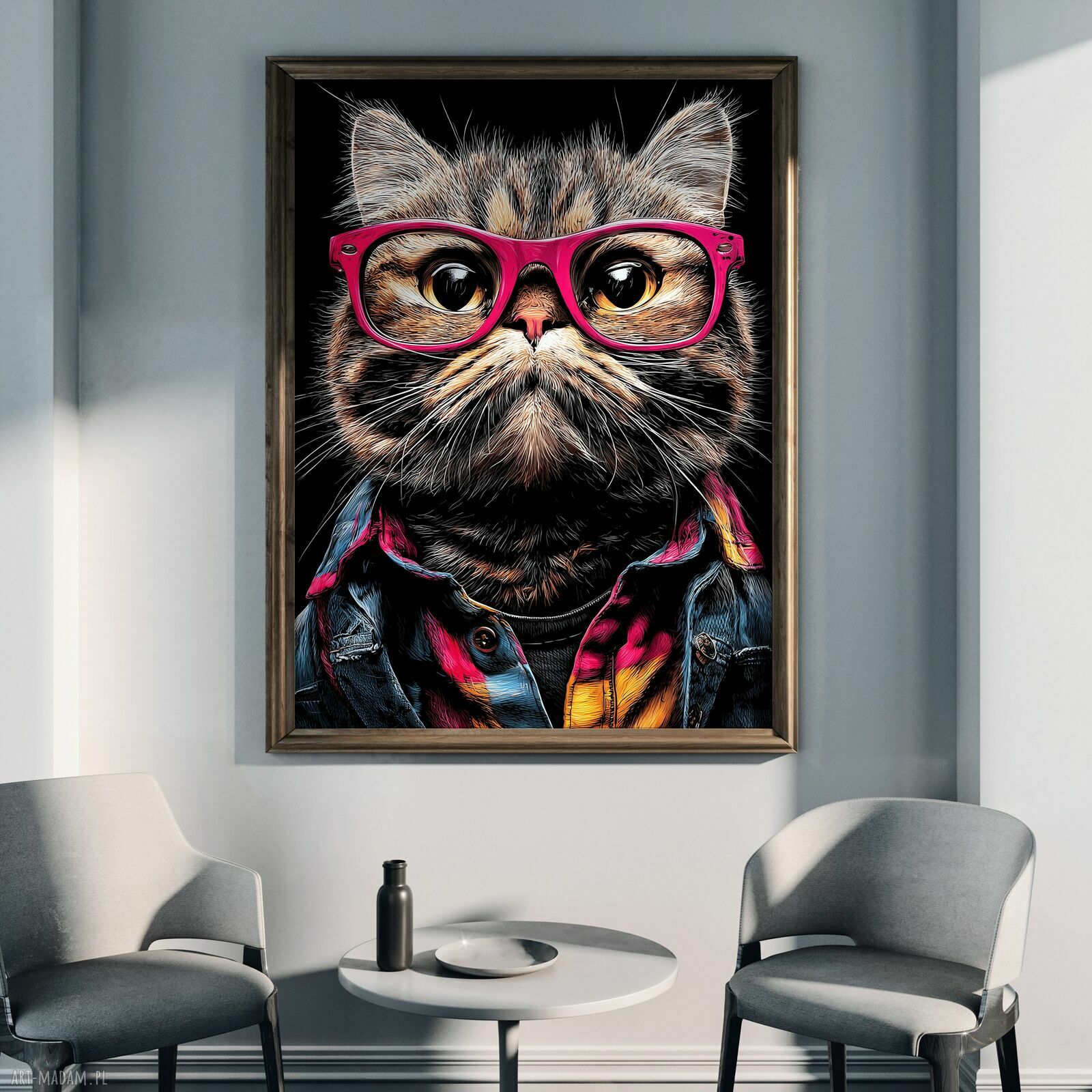 Hipsterski Kot Czesław - plakat A3 dla kociarzy (29,7 x 42 cm)