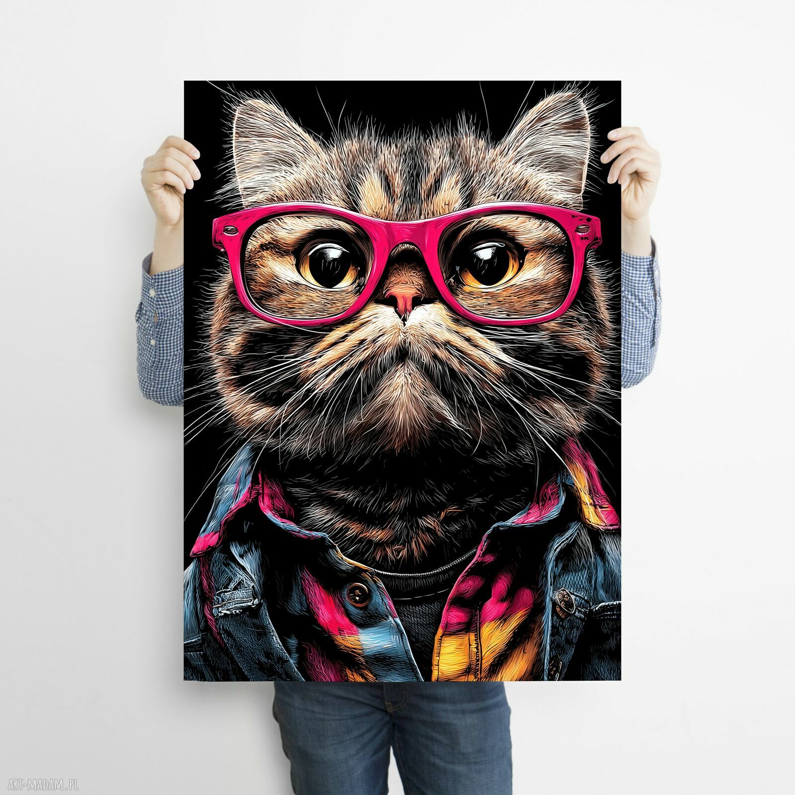 Hipsterski Kot Czesław - plakat A3 dla kociarzy (29,7 x 42 cm)
