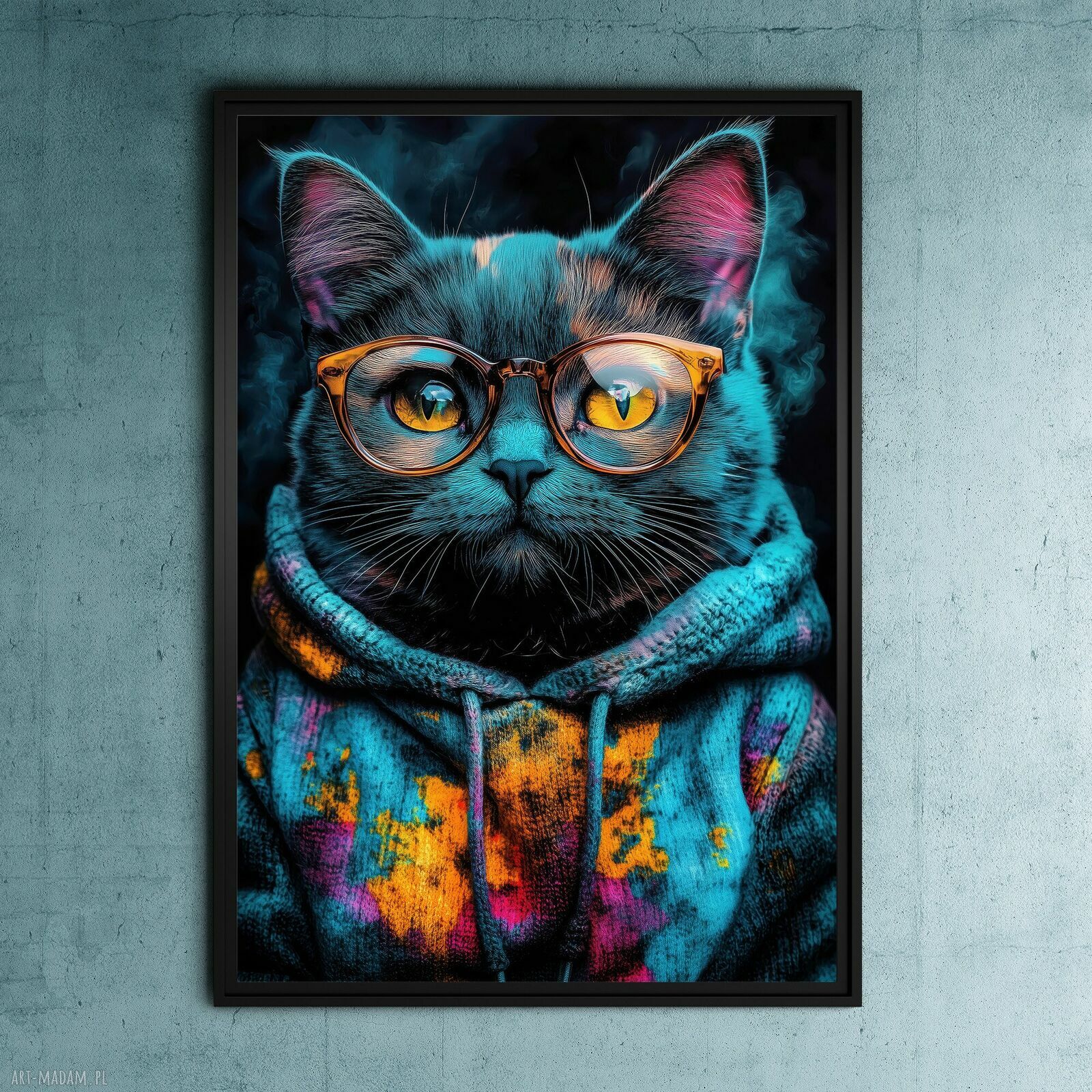 Hipsterski Kot Hubi na plakacie A3 - oryginalna kocia grafika