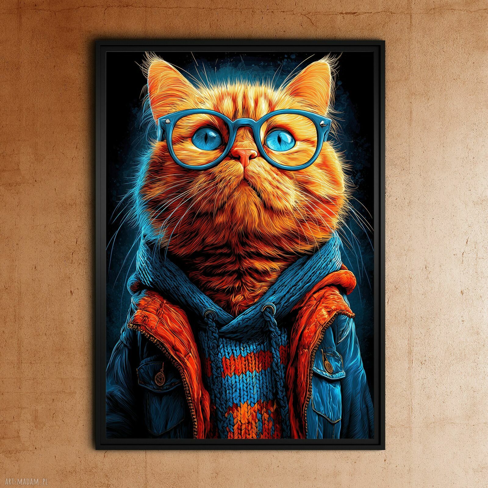 Hipsterski Kot Rudi - plakat A3 dla kociarzy