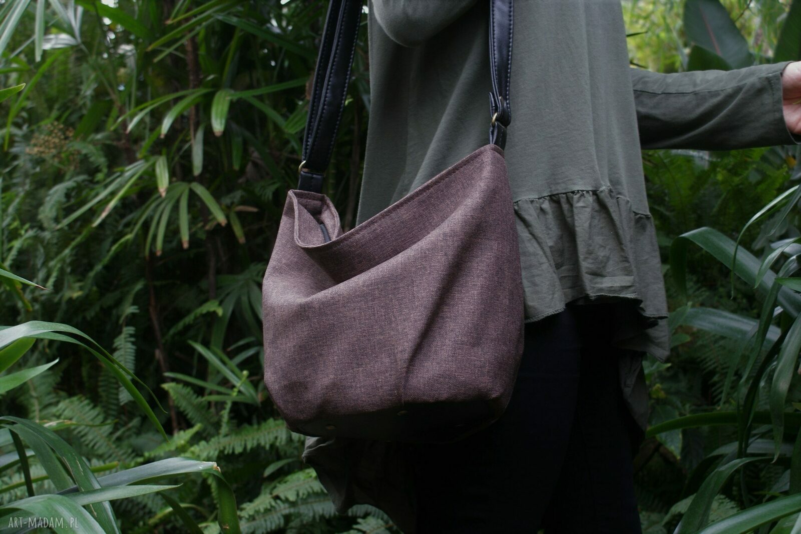 Mini sak plecionka brąz vegan boho torebka torba hobo worek