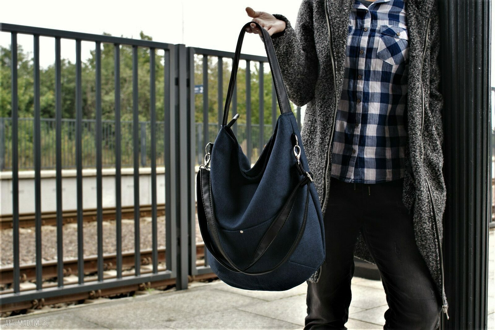 Workówka plecionka granat vegan torba torebka boho hobo zgrabna
